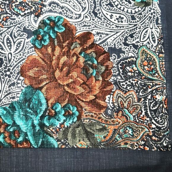 Vintage Ray Strauss Large Wool Square Scarf Shawl Gray Paisley Floral Italy - Picture 10 of 13